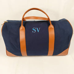 Monogrammed Canvas Weekender Bag - Navy Blue