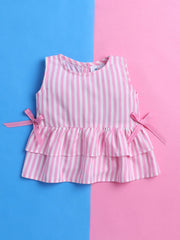 Pink Whit Stripes Cotton Coord Set (Girls)