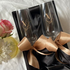 Hand Calligraphed Champagne Flutes (Set of 2)