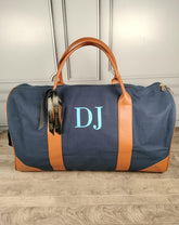 Monogrammed Canvas Weekender Bag - Navy Blue