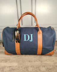 Monogrammed Canvas Weekender Bag - Navy Blue