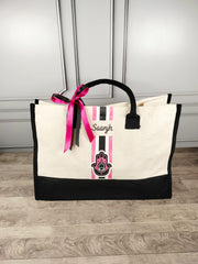 Monogrammed Hold All Tote With Humsa Detailing- Pink Theme