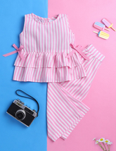 Pink Whit Stripes Cotton Coord Set (Girls)