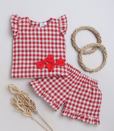Red White Cotton Coord Set (Girls)