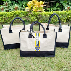 Monogrammed Hold All Tote With Humsa Detailing-Yellow Blue Theme