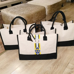 Monogrammed Hold All Tote With Humsa Detailing-Yellow Blue Theme