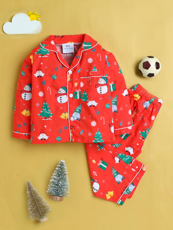 Classic Red Christmas Cotton Nightsuit Kids